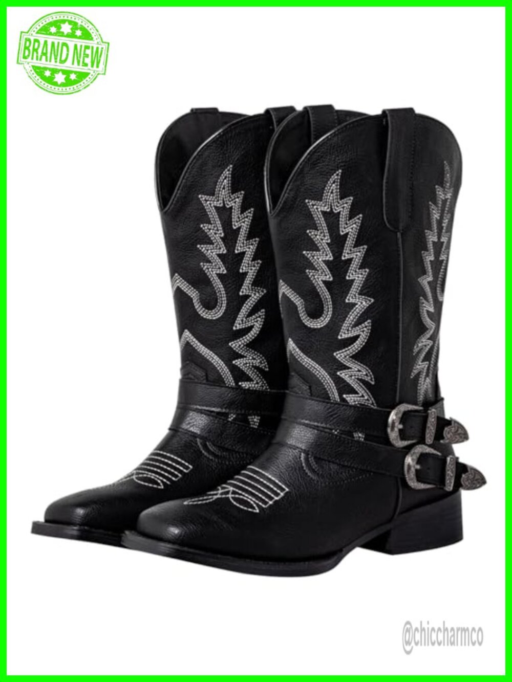 Wide Calf Cowgirl Boots Faux Leather Square Toe Mid-Calf Western